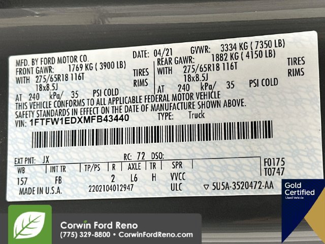 Certified 2021 Ford F150 XLT w/ Equipment Group 302A High AWD/4WD image 36