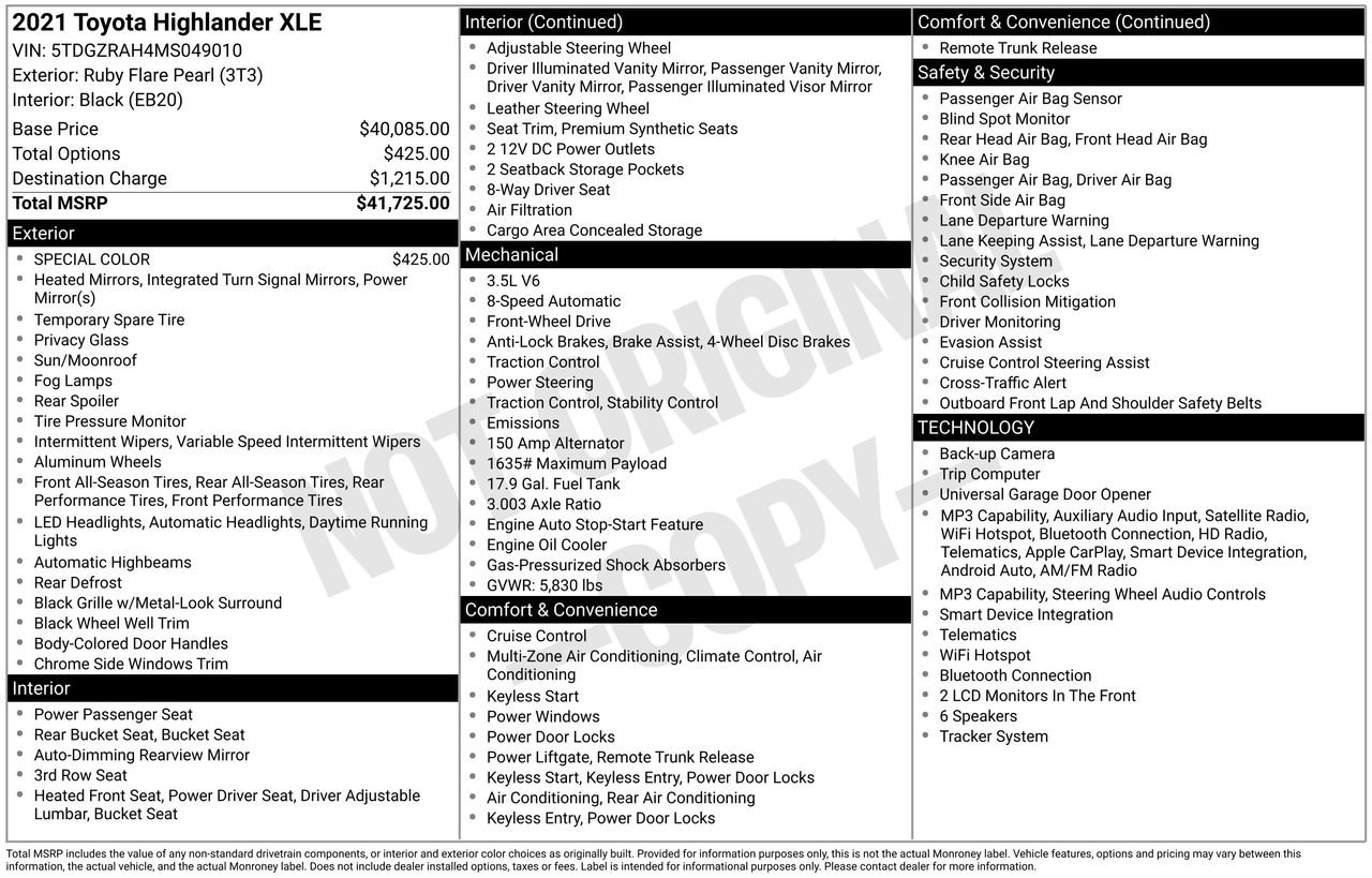 Used 2021 Toyota Highlander XLE FWD image 54