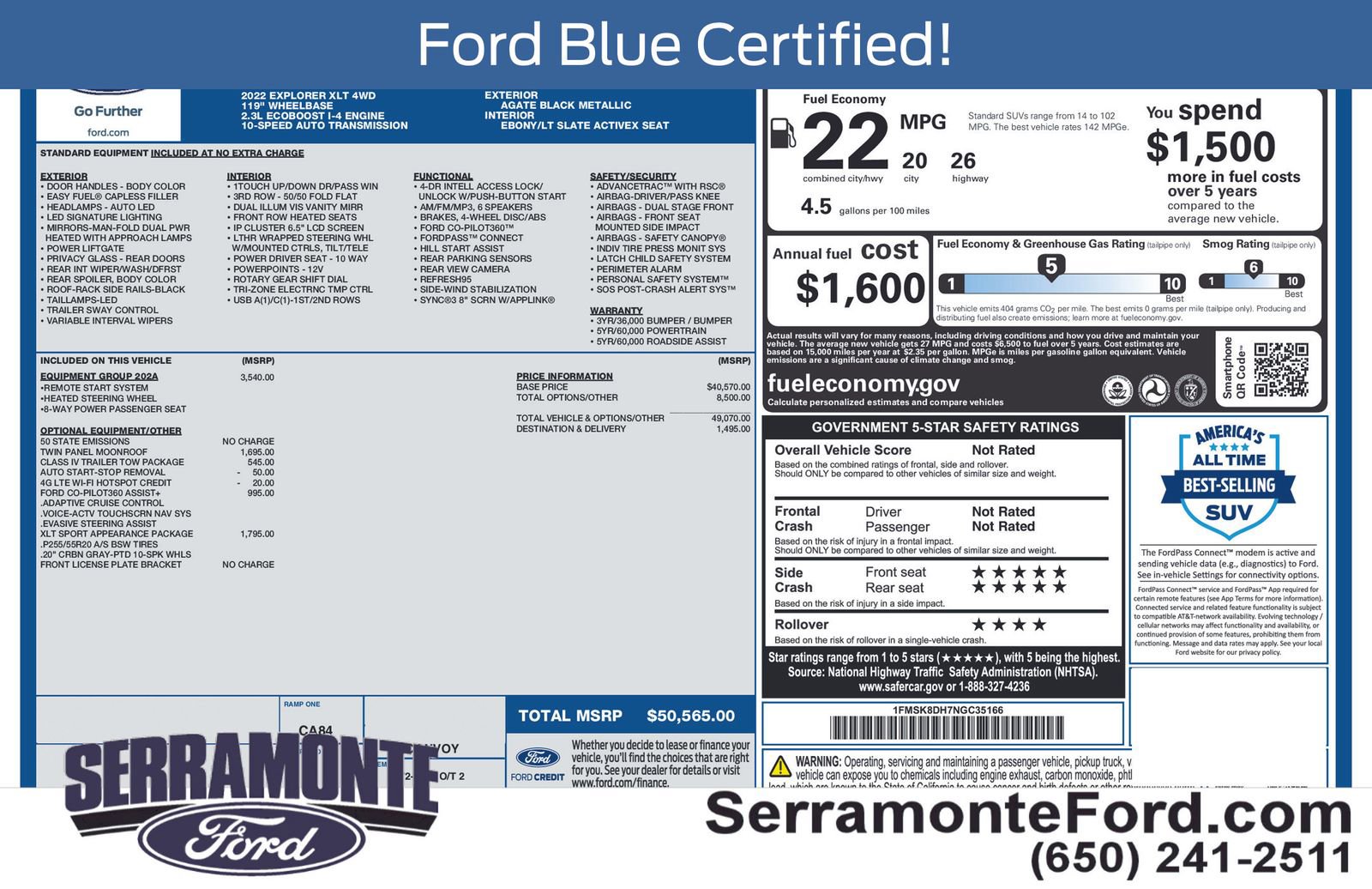 Certified 2022 Ford Explorer XLT w/ Equipment Group 202A AWD/4WD image 16