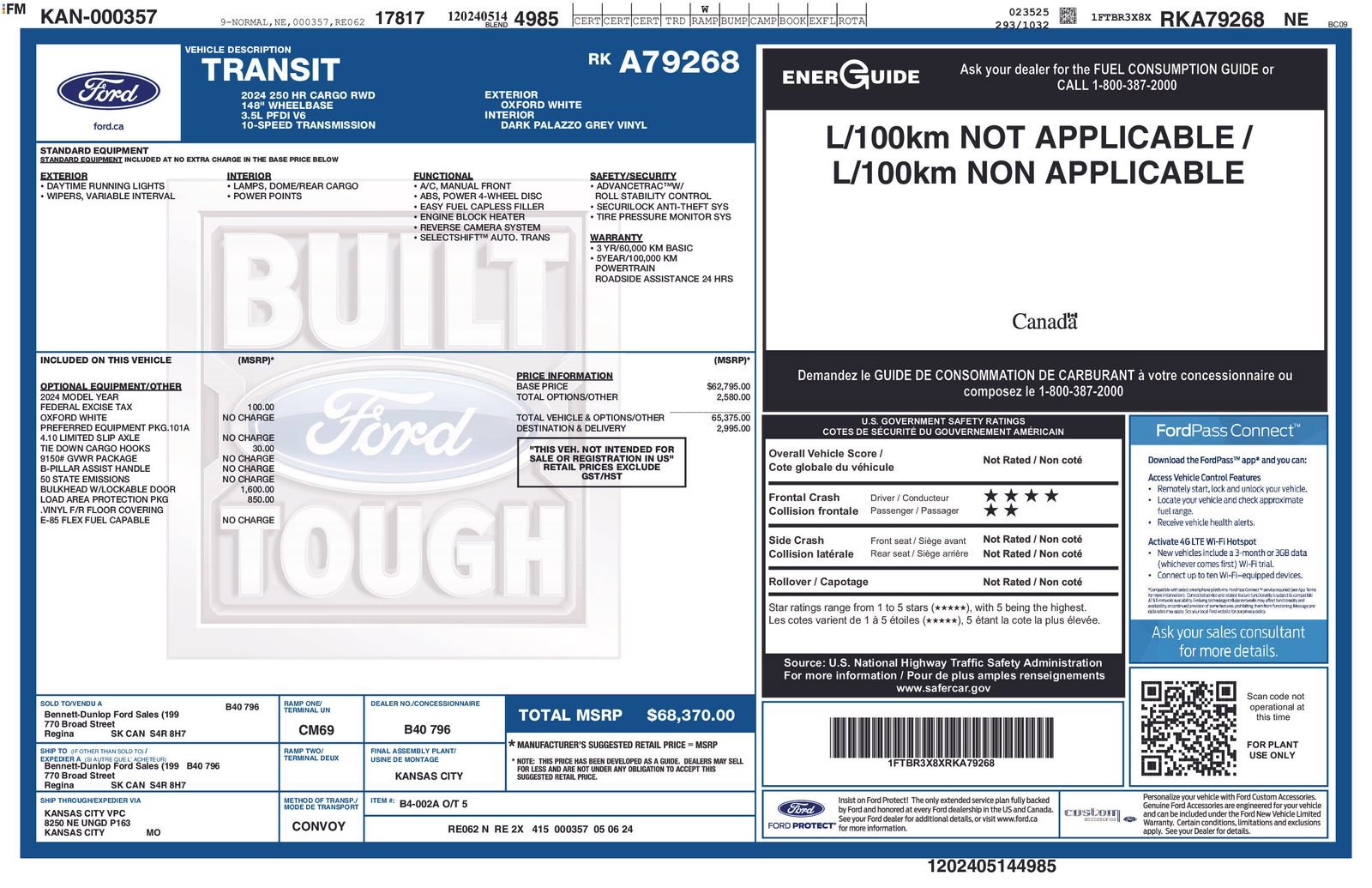 Certified 2024 Ford Transit 250 148 High Roof Extended w/ Load Area Protection Package RWD image 5