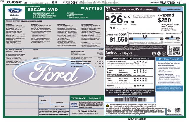 Certified 2021 Ford Escape Titanium w/ Titanium Elite Package AWD/4WD image 38