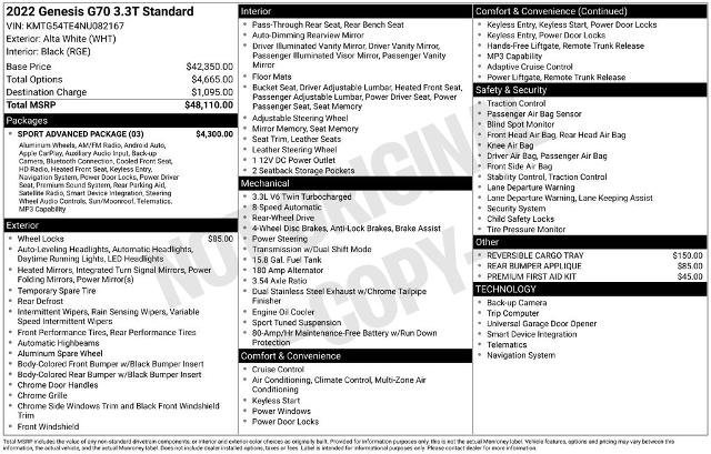 Used 2022 Genesis G70 3.3T w/ Sport Advanced Package image 5