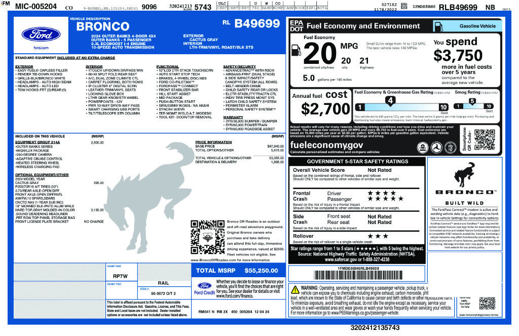 Certified 2024 Ford Bronco Outer Banks AWD/4WD image 46