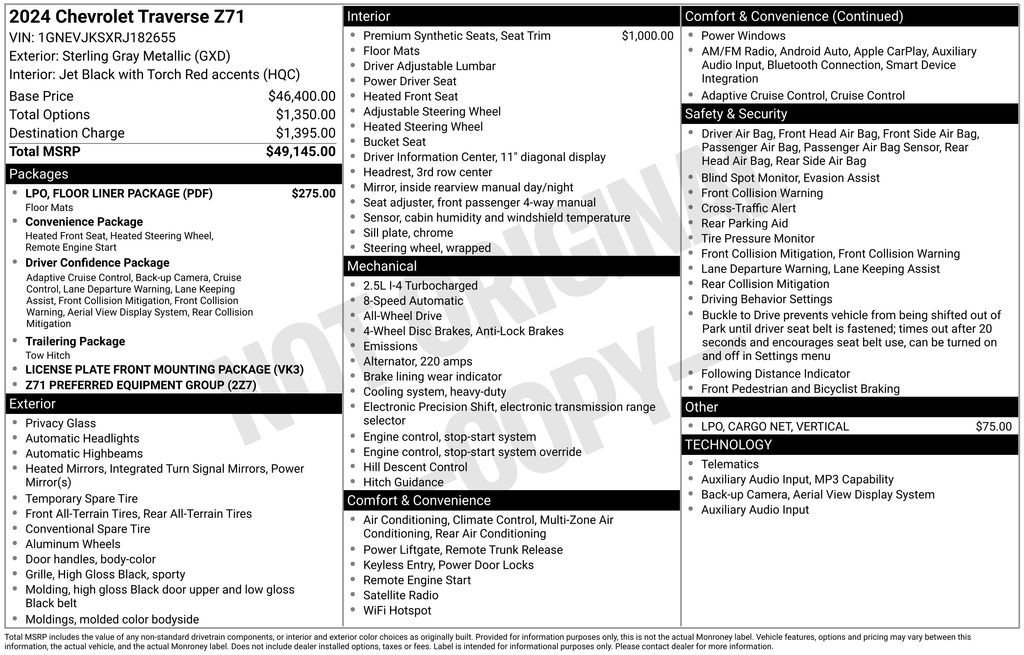 Used 2024 Chevrolet Traverse Z71 w/ LPO, Floor Liner Package image 9