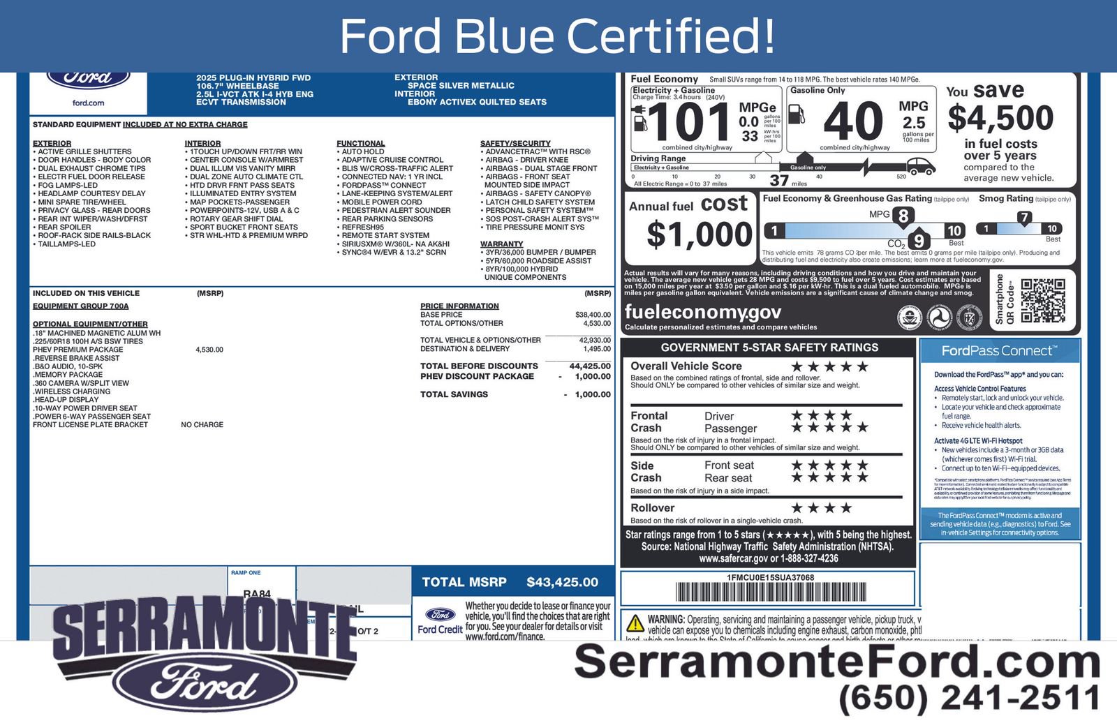 Certified 2025 Ford Escape SE w/ PHEV Premium Package FWD image 16