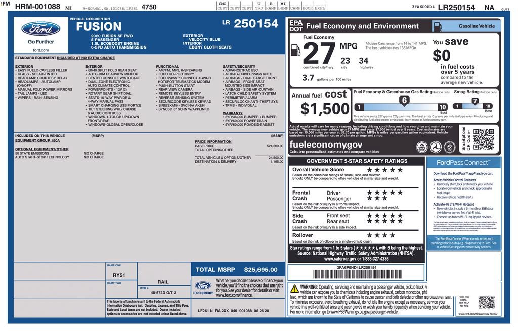 Certified 2020 Ford Fusion SE FWD image 30