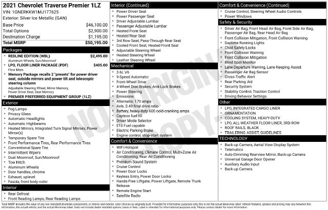 Used 2021 Chevrolet Traverse Premier w/ Redline Edition FWD image 16