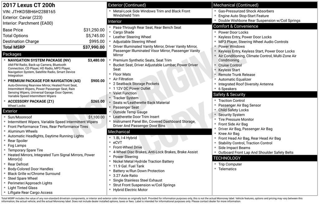 Used 2017 Lexus CT 200h 200h w/ Navigation System Package image 27