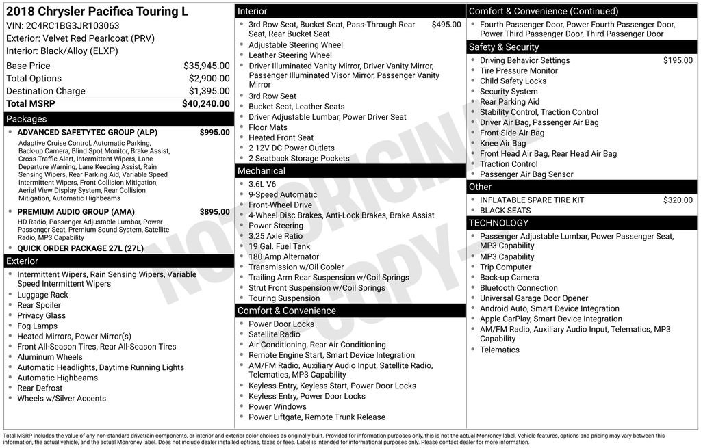 Used 2018 Chrysler Pacifica Touring-L w/ Advanced Safetytec Group image 6