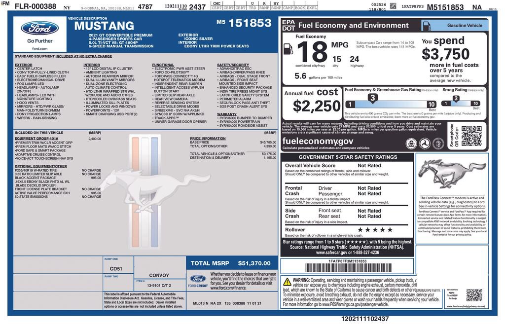 Certified 2021 Ford Mustang GT Premium w/ Equipment Group 401A RWD image 5