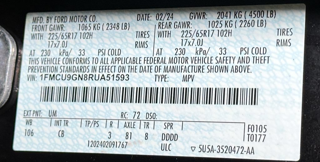 Certified 2024 Ford Escape Active AWD/4WD image 56