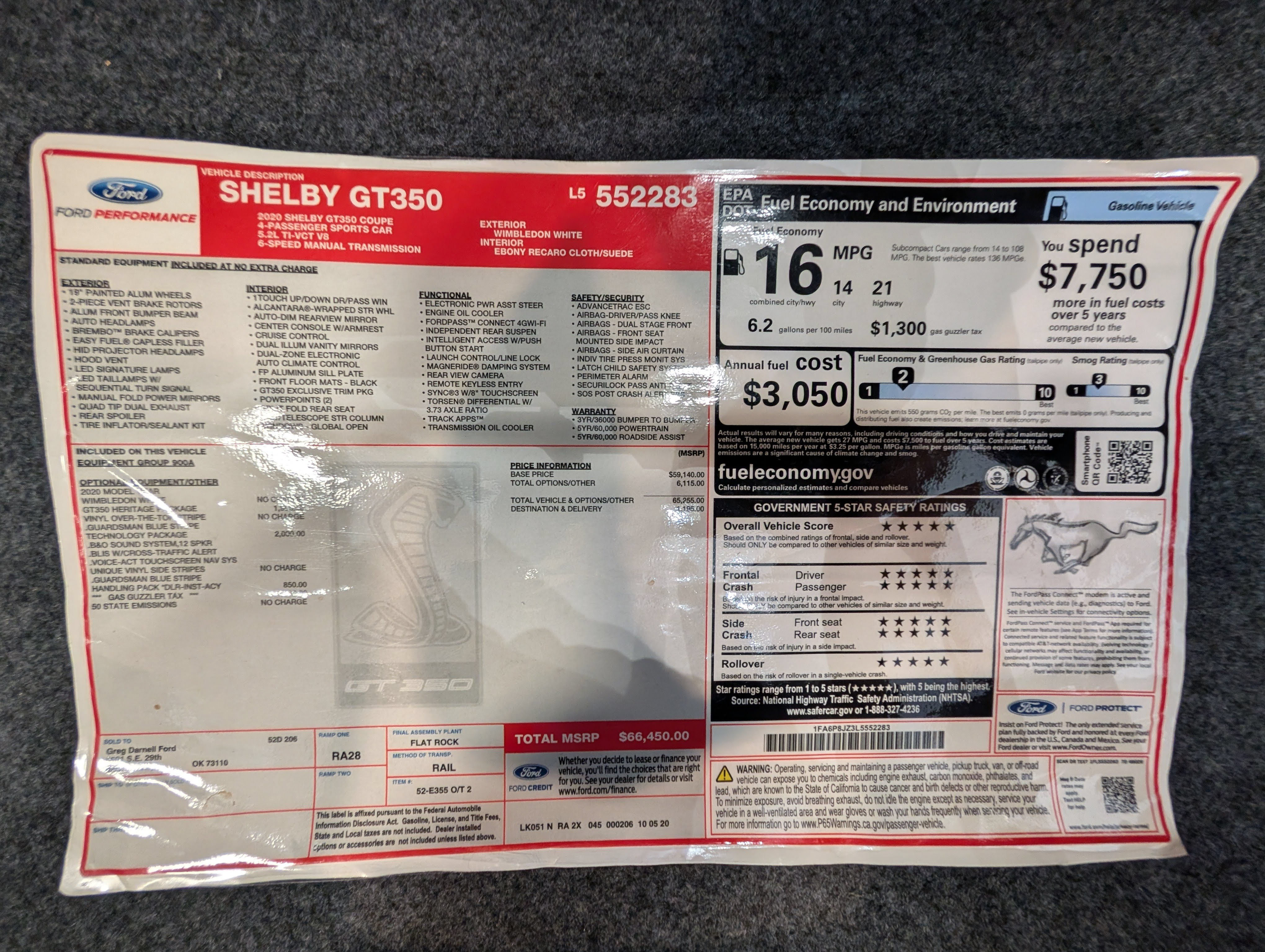 Certified 2020 Ford Mustang Shelby GT350 w/ Technology Package RWD image 11
