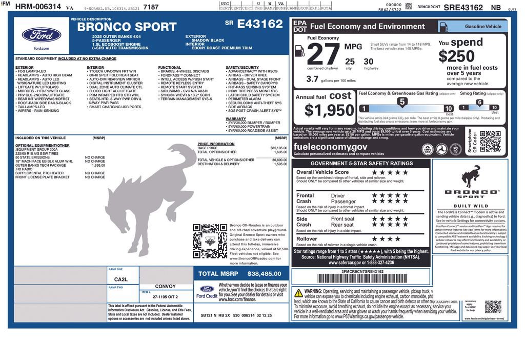 Certified 2025 Ford Bronco Sport Outer Banks w/ Outer Banks Tech Package+ image 6