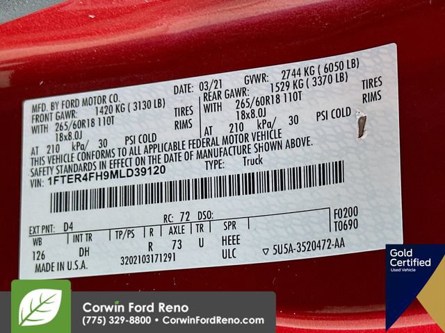 Certified 2021 Ford Ranger Lariat w/ Equipment Group 501A High AWD/4WD image 37