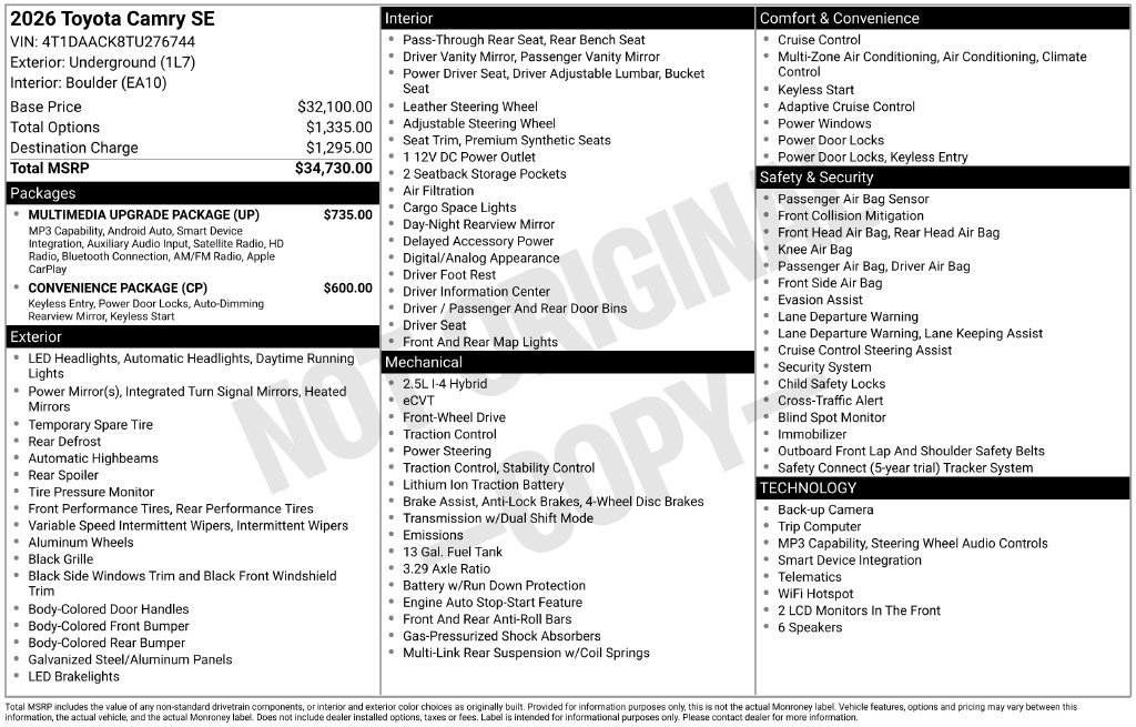 Used 2026 Toyota Camry SE w/ Multimedia Upgrade Package FWD image 26