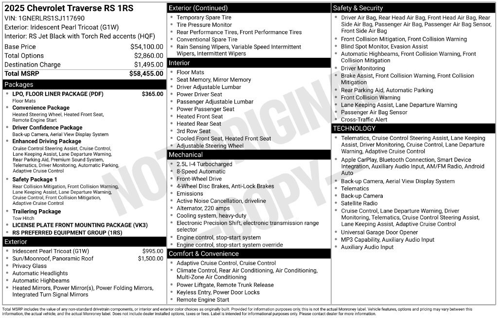 Used 2025 Chevrolet Traverse RS w/ LPO, Floor Liner Package FWD image 4