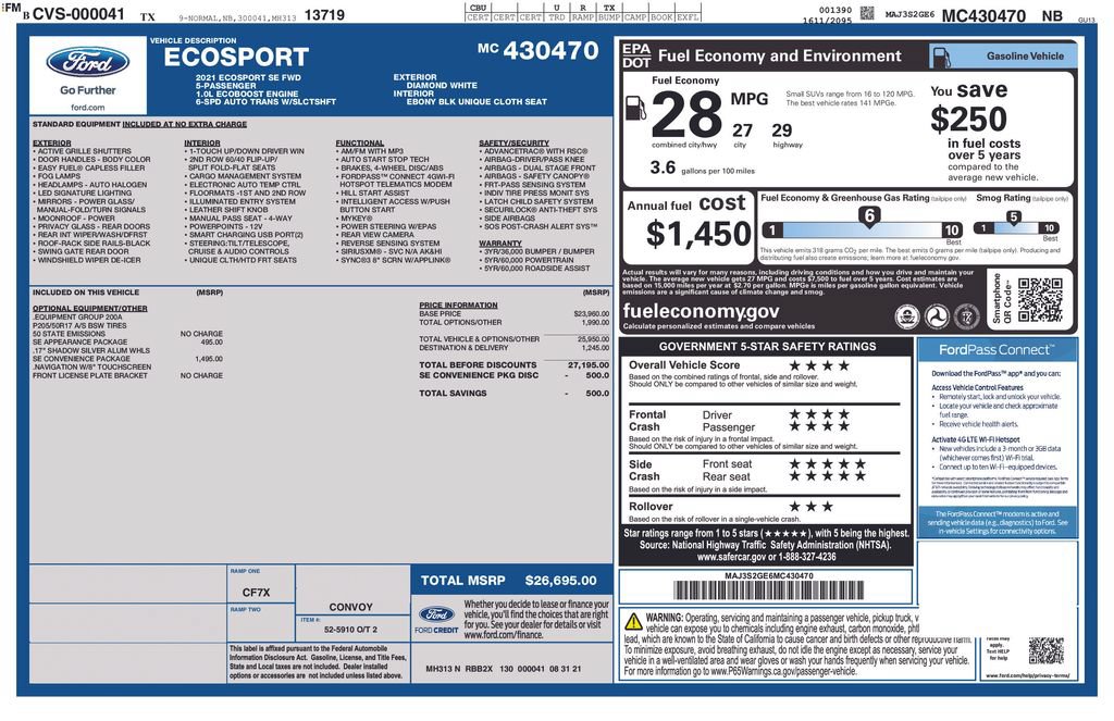 Certified 2021 Ford EcoSport SE w/ SE Convenience Package FWD image 5