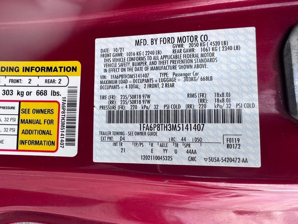 Certified 2021 Ford Mustang Coupe w/ Equipment Group 101A RWD image 36