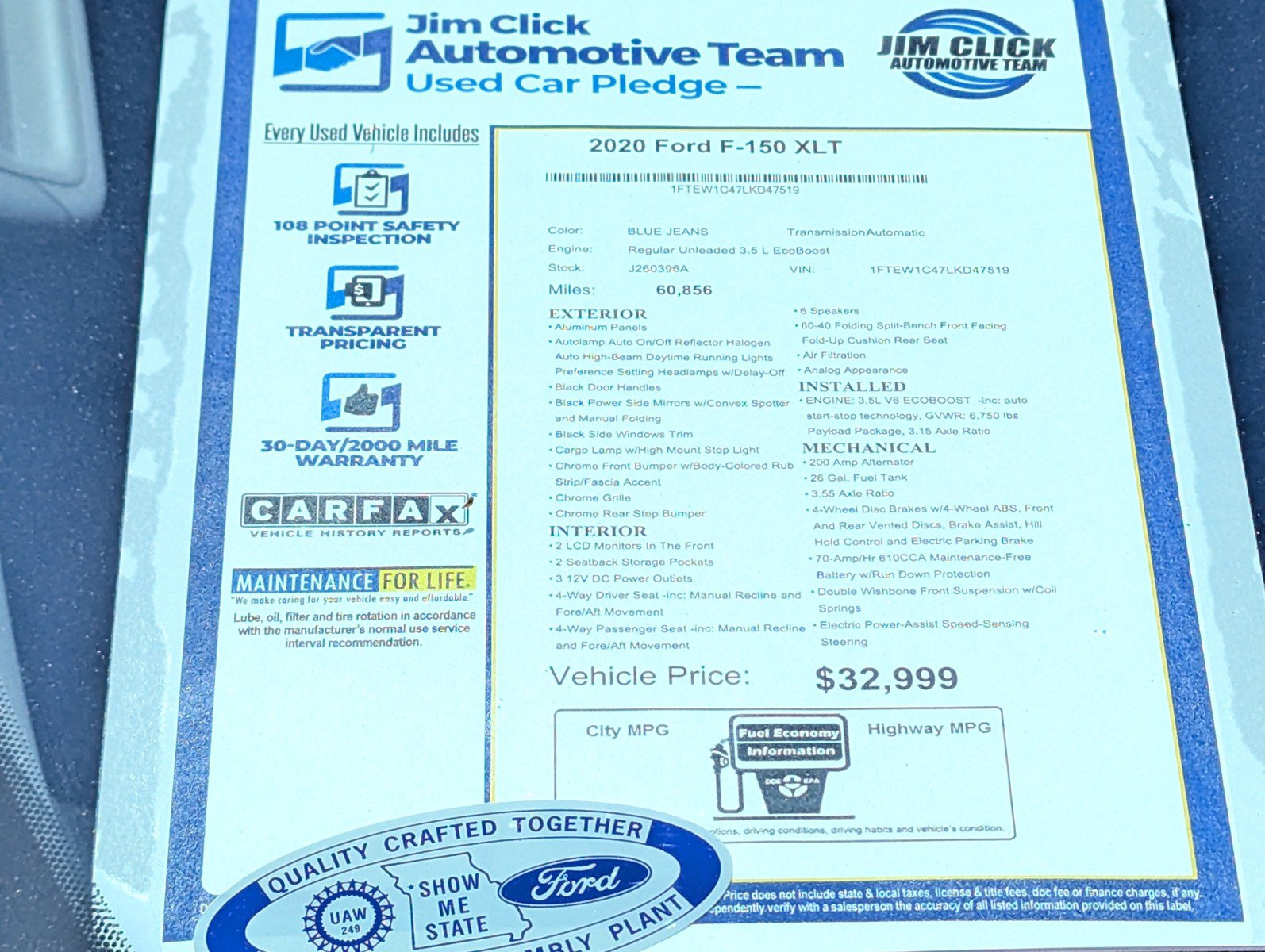 Certified 2020 Ford F150 XLT w/ Equipment Group 302A Luxury RWD image 14