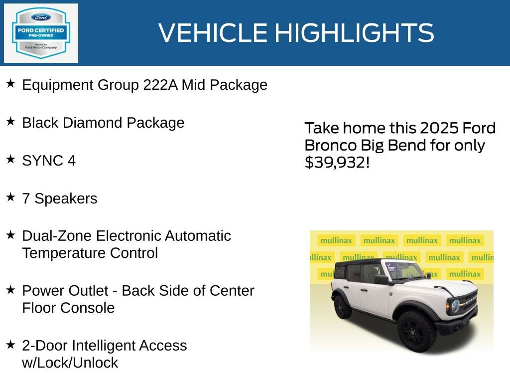 Certified 2025 Ford Bronco Big Bend w/ Black Diamond Package image 23