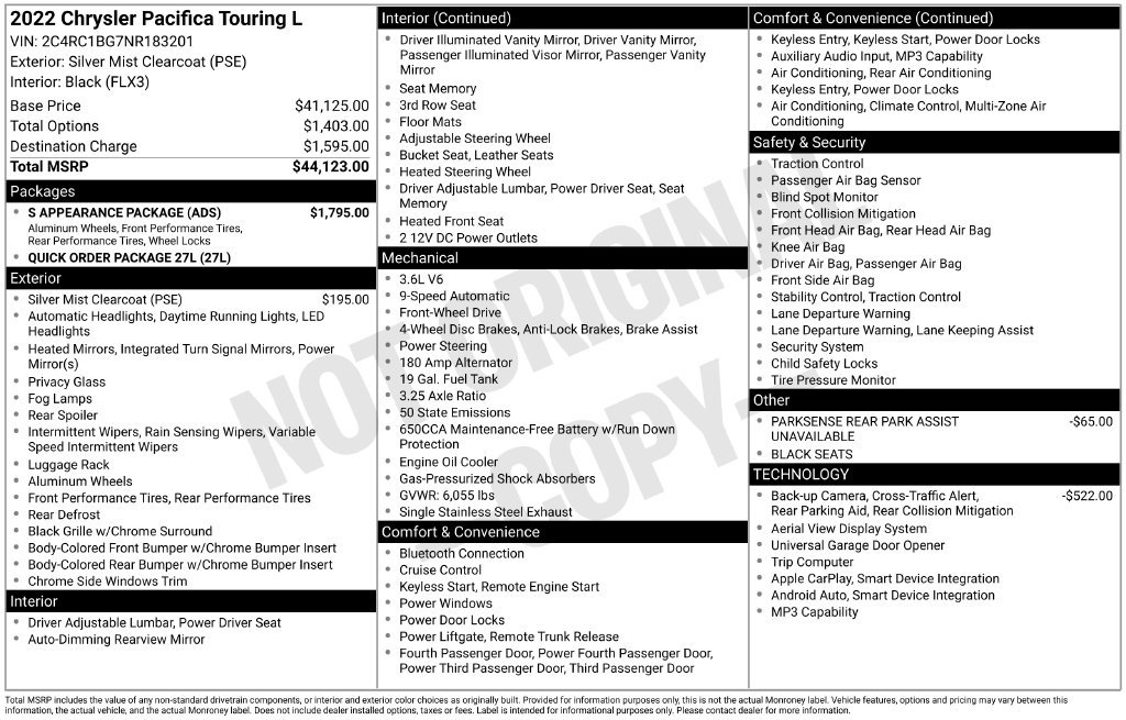 Used 2022 Chrysler Pacifica Touring-L w/ S Appearance Package FWD image 32