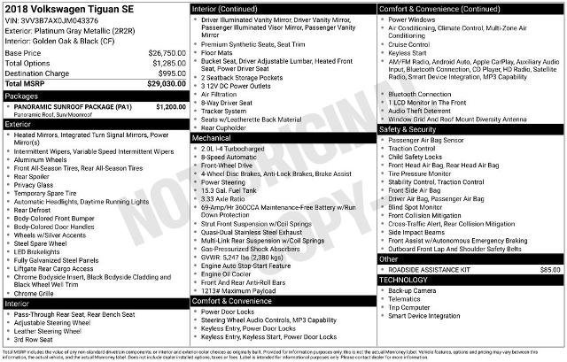 Used 2018 Volkswagen Tiguan SE w/ Panoramic Sunroof Package image 40