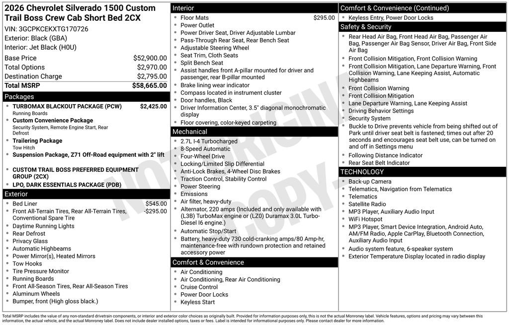 Used 2026 Chevrolet Silverado 1500 Custom Trail Boss w/ Turbomax Blackout Package AWD/4WD image 25