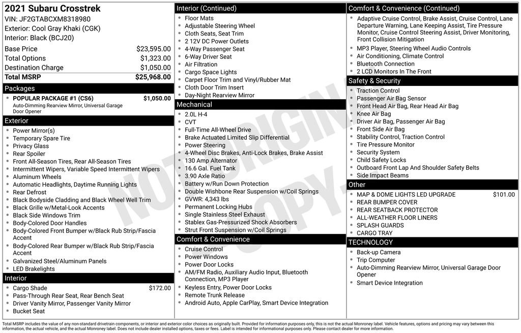 Used 2021 Subaru Crosstrek 2.0i w/ Popular Package #1 image 37