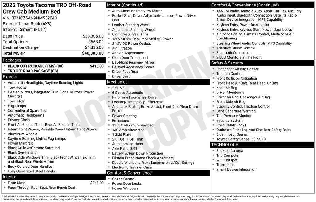 Used 2022 Toyota Tacoma TRD Off-Road w/ Black Out Package (TMS) AWD/4WD image 36