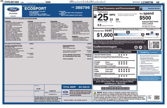 Certified 2020 Ford EcoSport SE w/ SE Convenience Package image 35