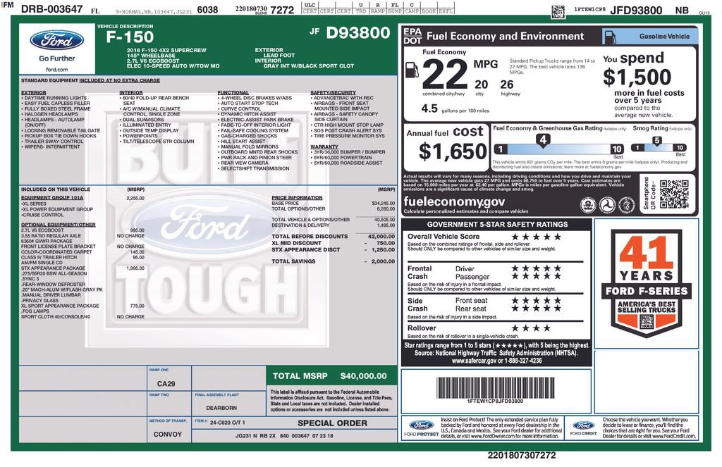 Certified 2018 Ford F150 XL w/ Equipment Group 101A Mid RWD image 7