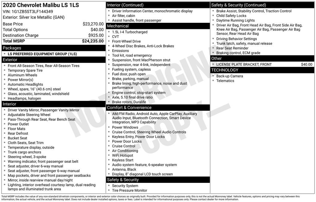 Used 2020 Chevrolet Malibu LS image 30