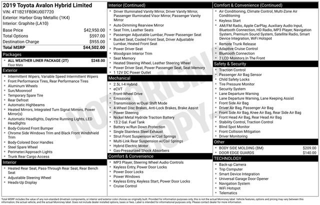 Used 2019 Toyota Avalon Limited w/ All Weather Liner Package FWD image 33