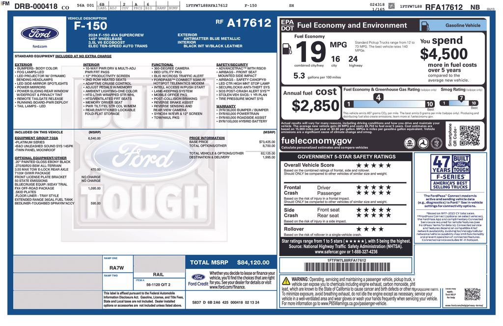 Certified 2024 Ford F150 Platinum w/ Equipment Group 702A High image 5
