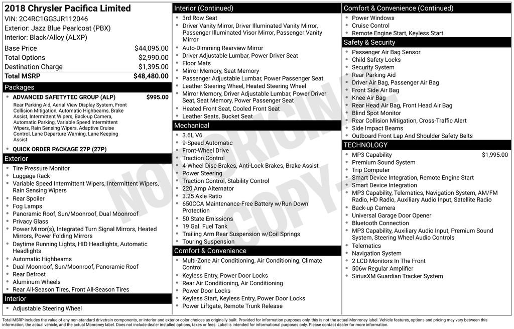 Used 2018 Chrysler Pacifica Limited w/ Advanced Safetytec Group FWD image 5