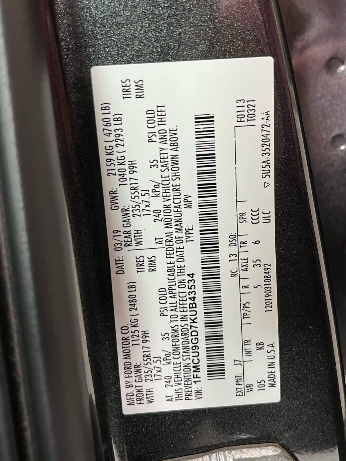 Certified 2019 Ford Escape SE AWD/4WD image 17