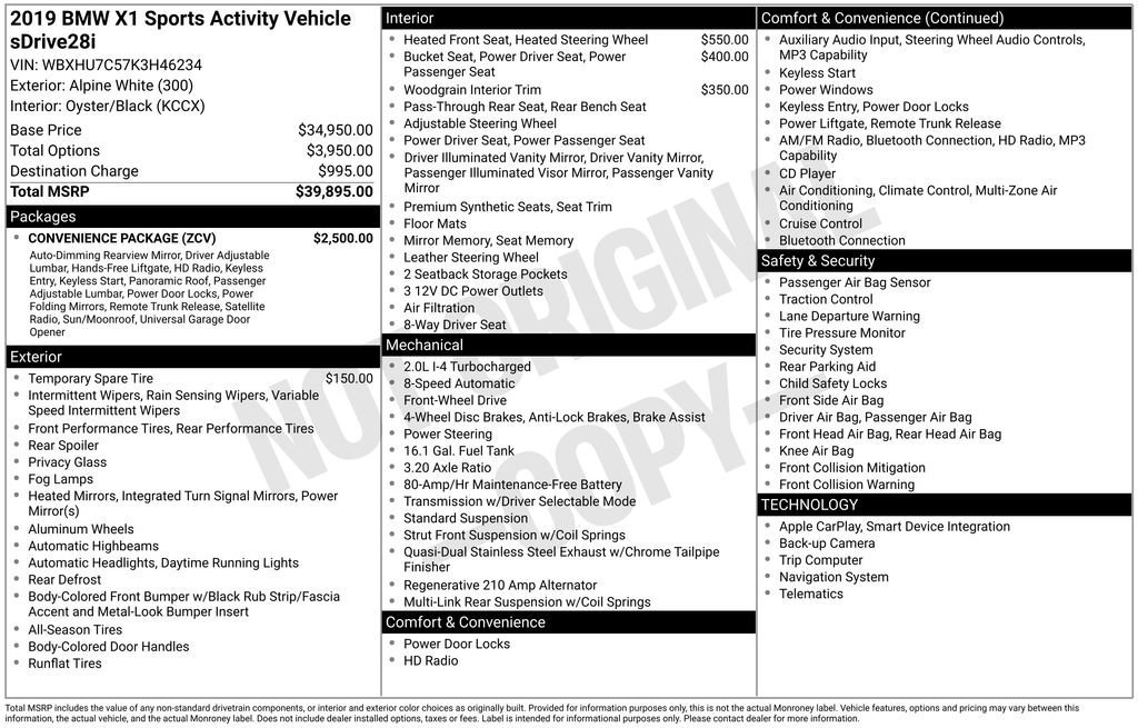 Used 2019 BMW X1 sDrive28i w/ Convenience Package image 10
