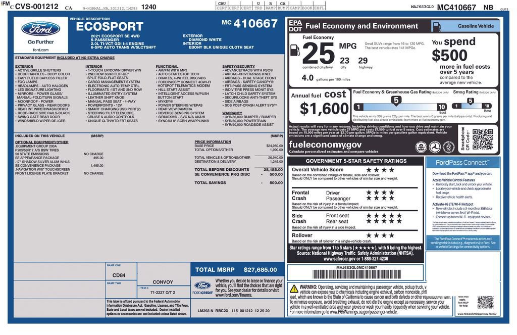 Certified 2021 Ford EcoSport SE w/ SE Convenience Package image 33