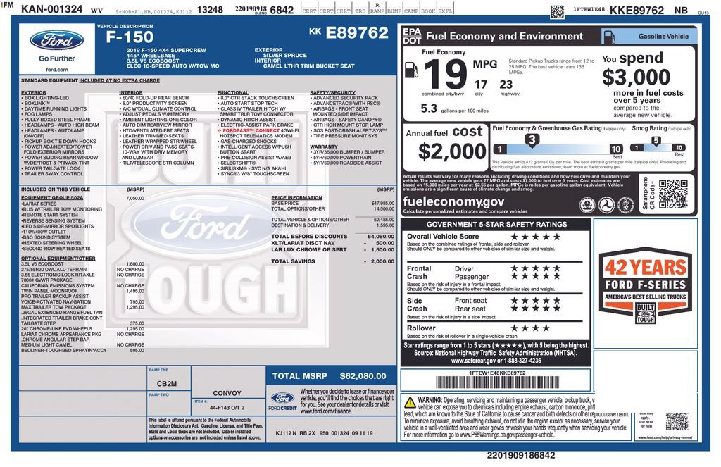 Certified 2019 Ford F150 Lariat w/ Equipment Group 502A Luxury AWD/4WD image 42