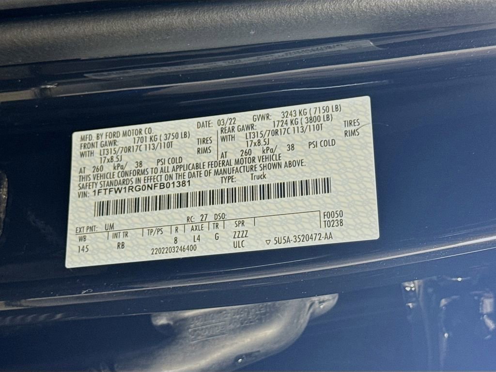 Certified 2022 Ford F150 Raptor w/ Equipment Group 801A High AWD/4WD image 34