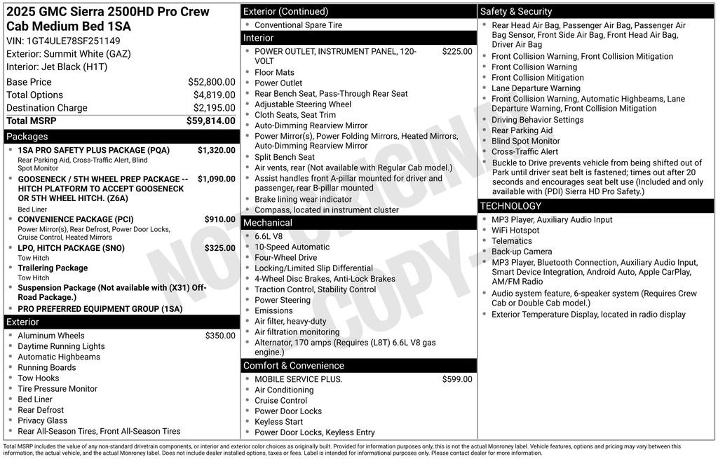 Used 2025 GMC Sierra 2500 Pro w/ 1SA Pro Safety Plus Package AWD/4WD image 45
