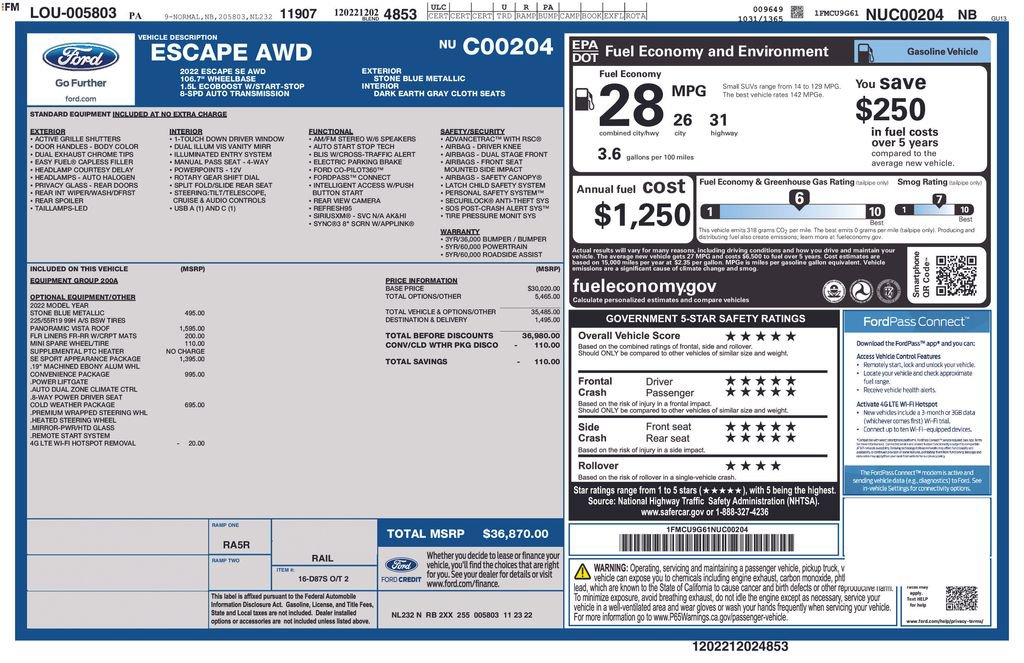 Certified 2022 Ford Escape SE w/ SE Sport Appearance Package AWD/4WD image 2