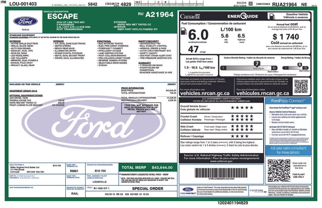 Certified 2024 Ford Escape ST-Line w/ Equipment Group 301A image 5