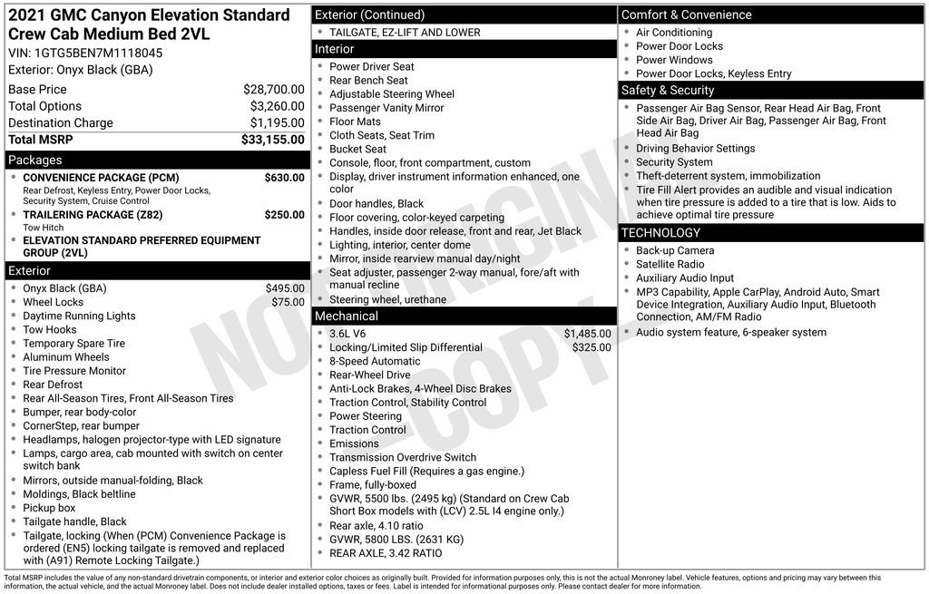Used 2021 GMC Canyon Elevation Standard w/ Convenience Package RWD image 9