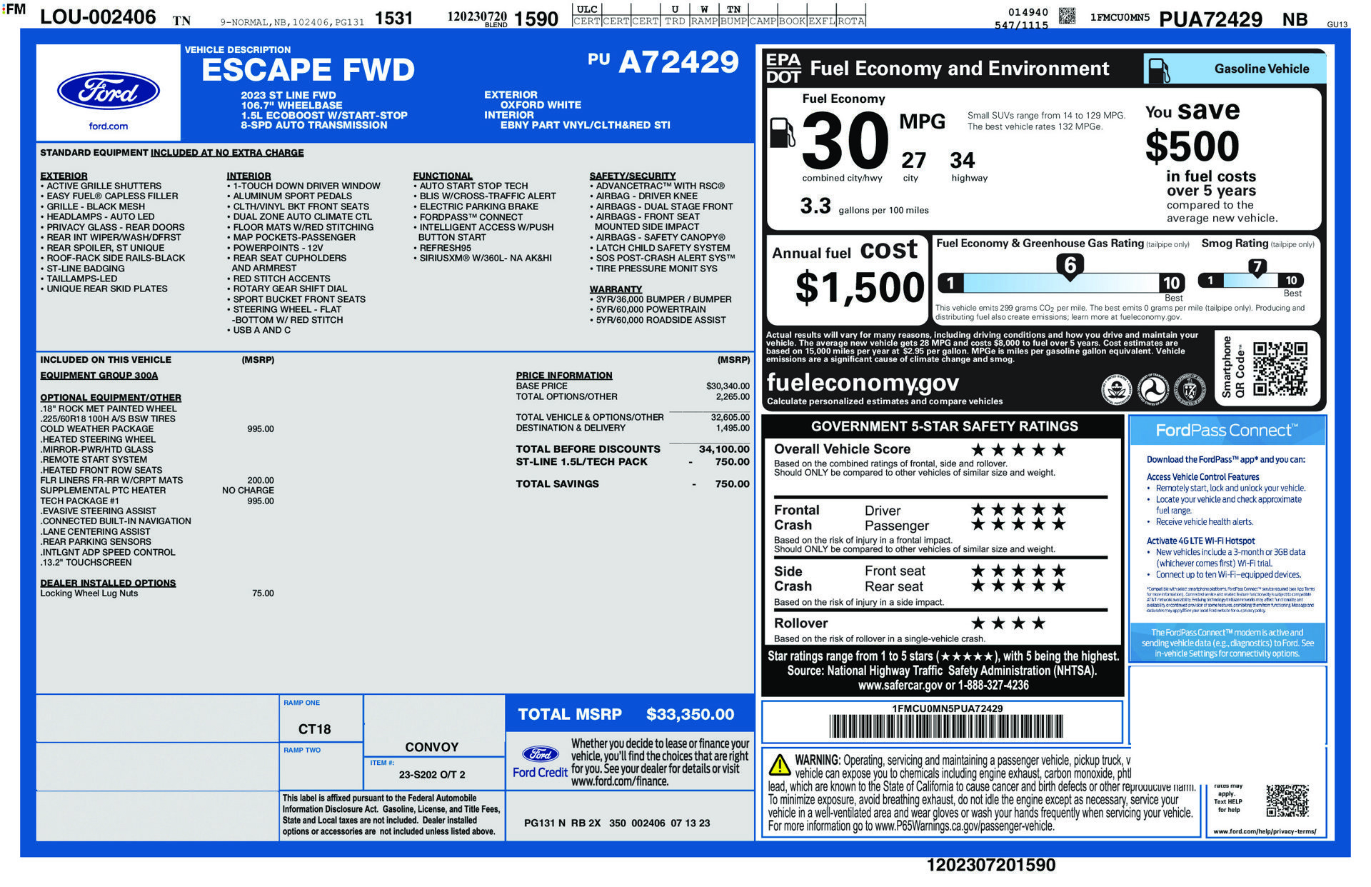 Certified 2023 Ford Escape ST-Line w/ Tech Pack #1 FWD image 34
