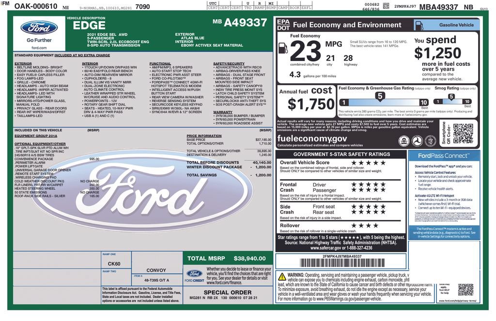 Certified 2021 Ford Edge SEL w/ Convenience Package AWD/4WD image 22