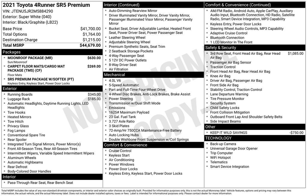 Used 2021 Toyota 4Runner SR5 Premium w/ Moonroof Package AWD/4WD image 46