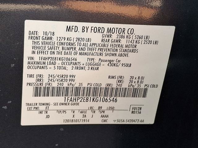 Certified 2019 Ford Taurus SEL w/ Equipment Group 201A FWD image 27