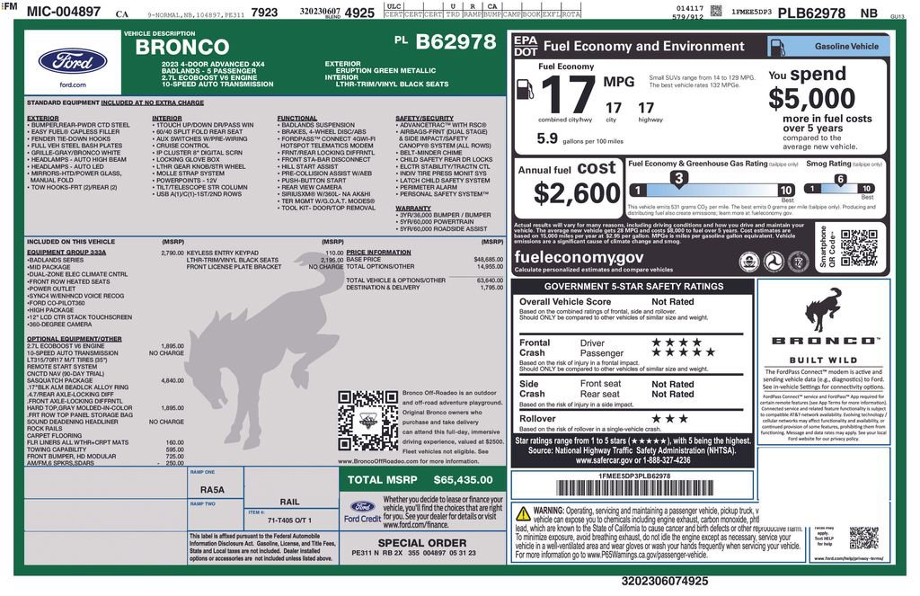 Certified 2023 Ford Bronco Badlands w/ Sasquatch Package AWD/4WD image 3