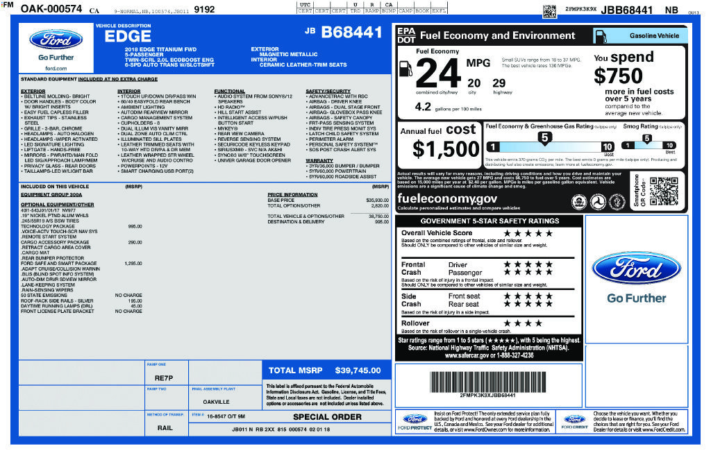 Certified 2018 Ford Edge Titanium w/ Ford Safe & Smart Package FWD image 2